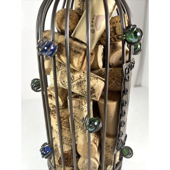 Cork Holder with Corks Decorative Caged Taupe Wine Bottle Shaped - Picture 11 of 14